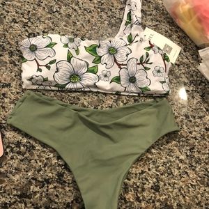 High Leg Floral One Shoulder Bikini - NEW